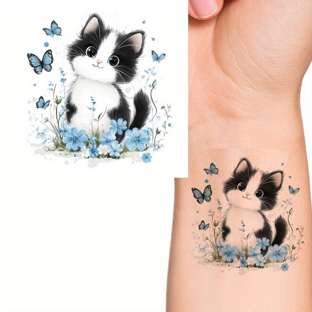 Prikupna začasna tatu nalepka z mucko