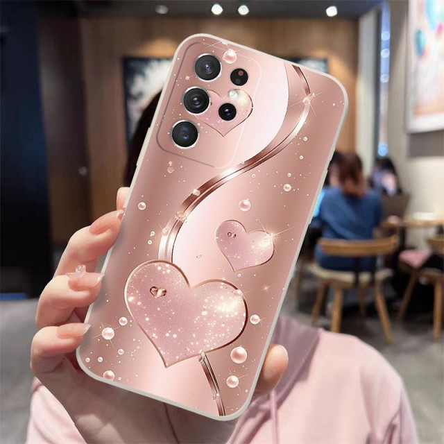 Rožnato-zlati ovitek za telefon z bleščečimi srci (Samsung Galaxy A36)