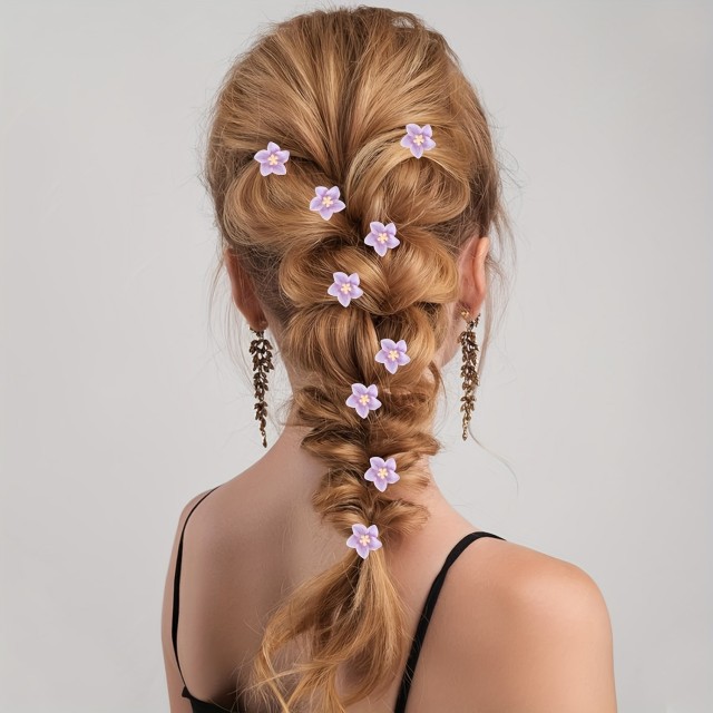 Komplet 10 simpatičnih mini cvetnih lasnic v vijolični barvi