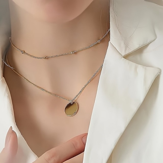 Dvodelna ogrlica z okroglim obeskom 2 barvi