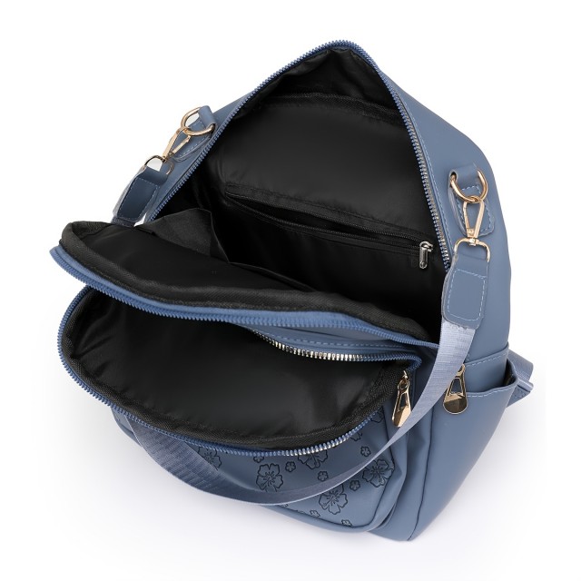 Elegantni črn ženski nahrbtnik s cvetličnimi detajli 