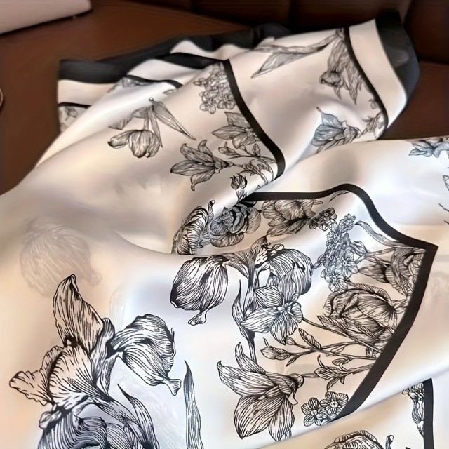 Črno-bela cvetlična kvadratna rutka 