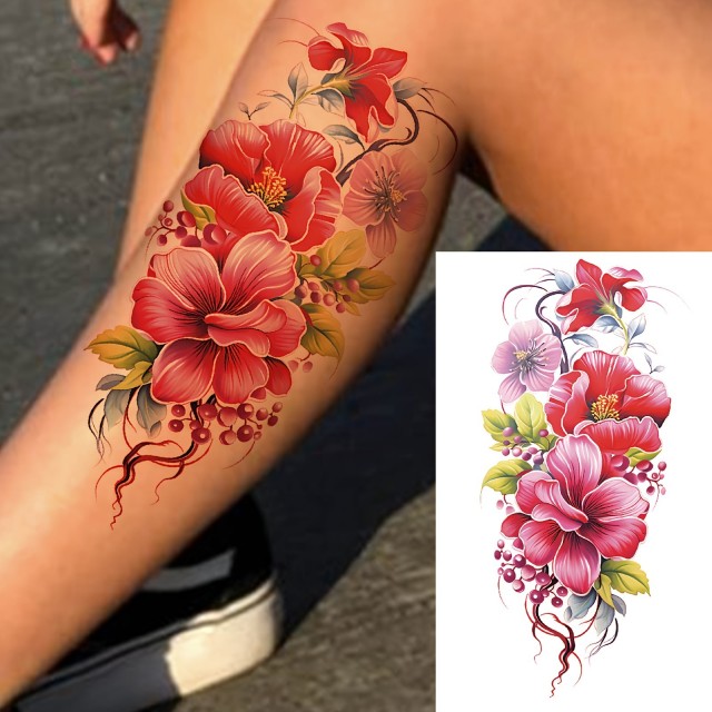 Vodoodporna tatu nalepka s 3D motivom pisanih cvetov