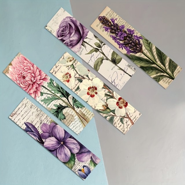 Komplet 30 vintage cvetličnih zaznamkov za knjige z živahnimi botaničnimi vzorci