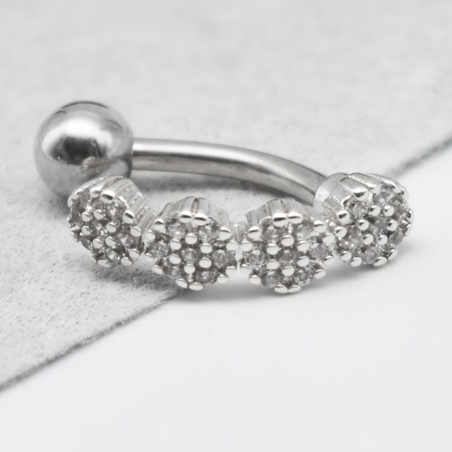 Bleščeči piercing za popek s štirimi kristalčki 