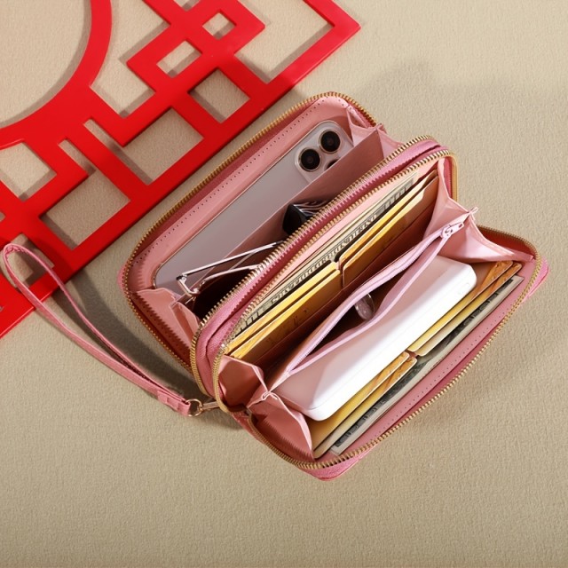 Ženska modna denarnica z dvojno zadrgo črne barve