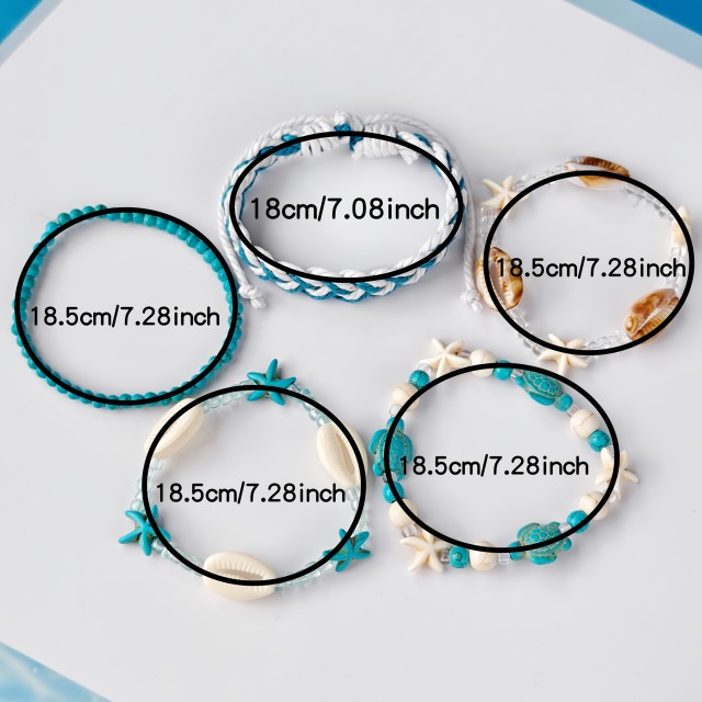 5 delni komplet zapestnic s školjkami 