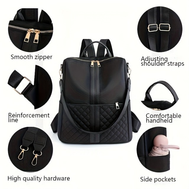 Šik ženski usnjen nahrbtnik v črni barvi