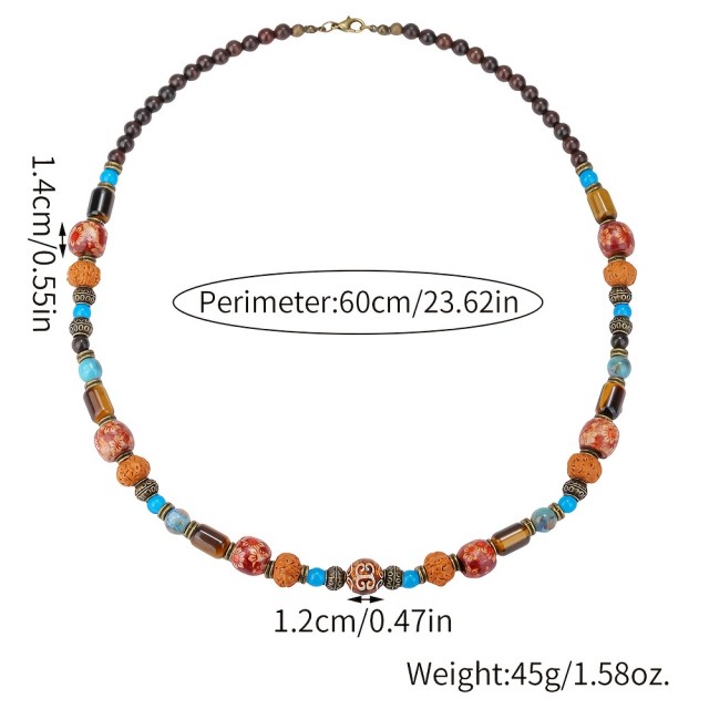 Moška etno ogrlica s pisanimi kamnitimi kroglicami