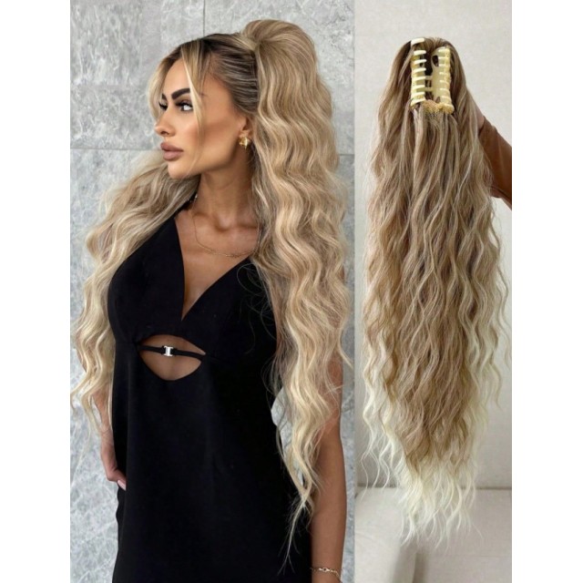 Valovit blond čop na klipsno – dolg in poln volumen