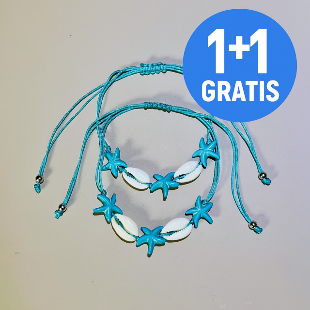 1+1 Gratis nastavljiva poletna zapestnica s školjkicami