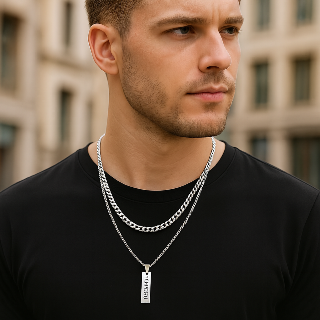 Personalizirana dvojna moška verižica z gravuro po vaših željah