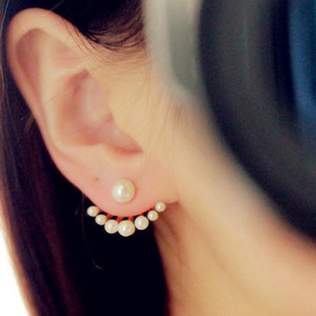 Uhani modni zlati dvojni perlica