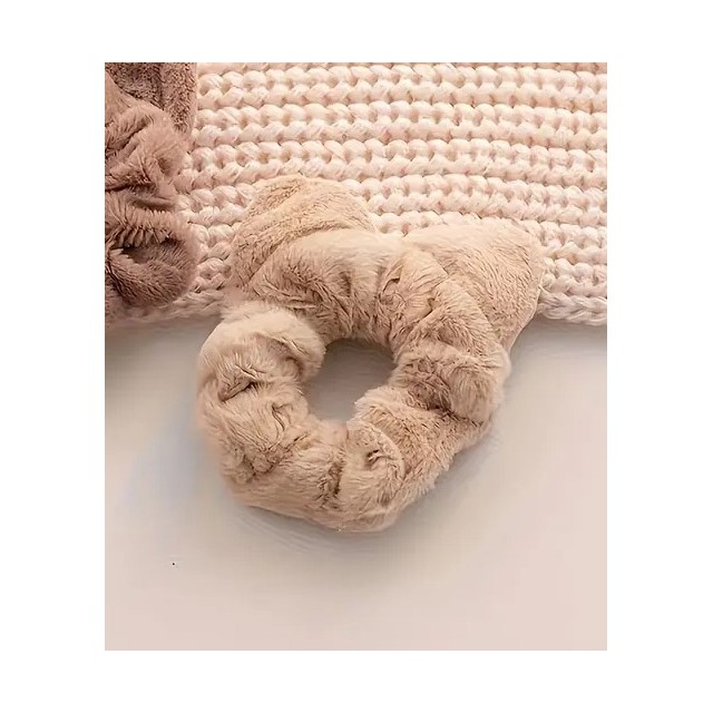 Komplet 2 plišastih gumic za lase z mačjimi uhlji svetlo rjave barve