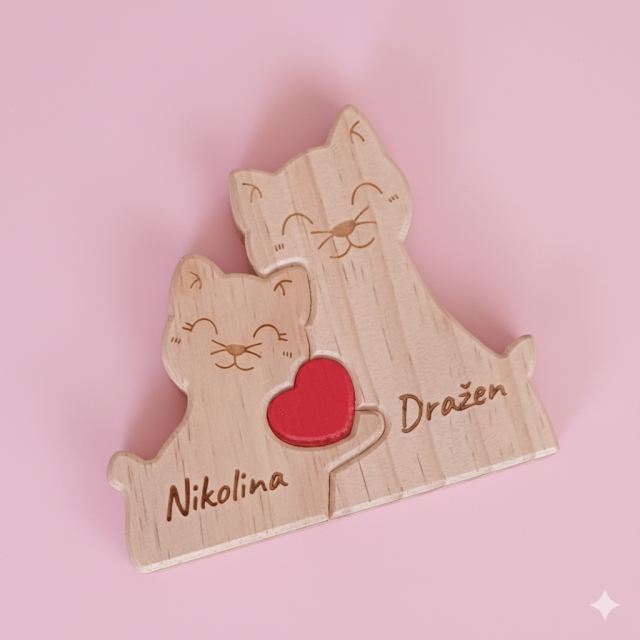 Personalizirana lesena mačja sestavljanka VAŠA DRUŽINA