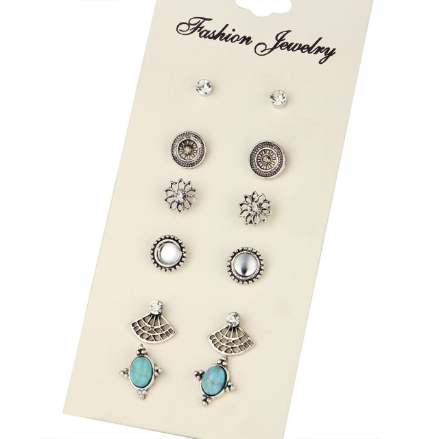 6-delni set uhanov, v srebrni barvi