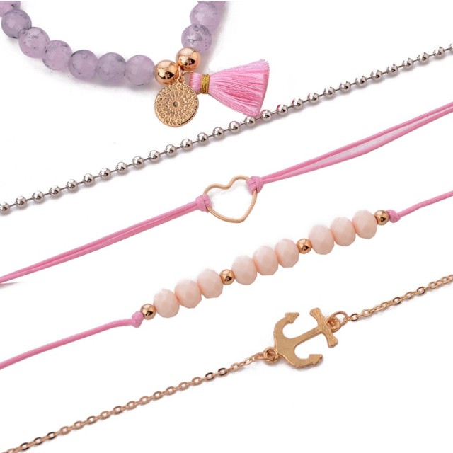 5 delni poletni komplet zapestnic v roza barvi