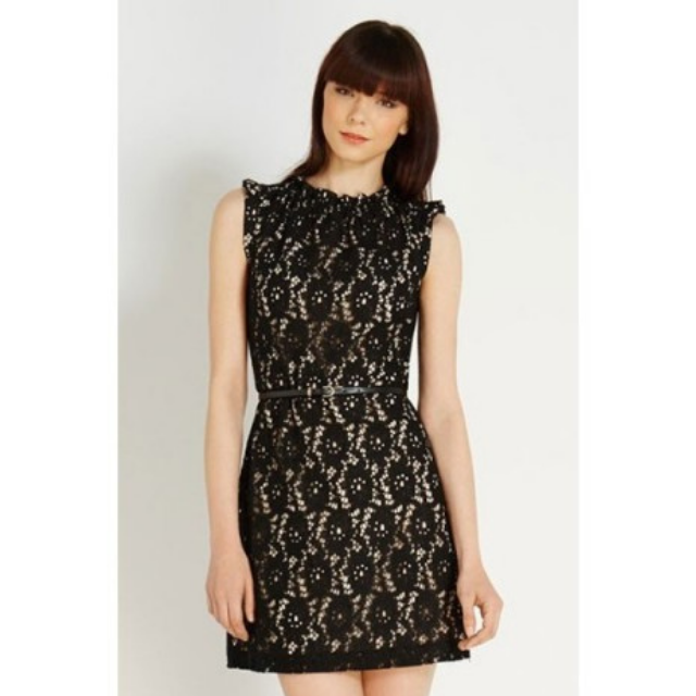 Obleka modna telirana črna čipkasta OB6