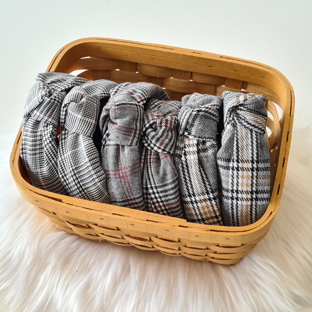 Obroč za lase z vozlom spredaj, karo potisk, 3 barve