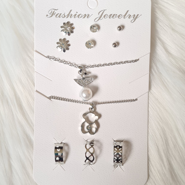 8-delni komplet nakita v srebrni barvi, KN16-2