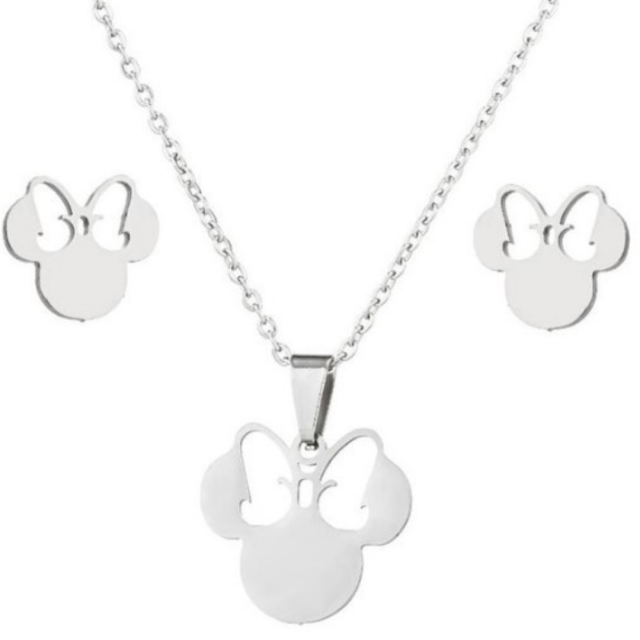 Personaliziran komplet z ogrlico in uhani Miki Mouse ter gravuro po želji 