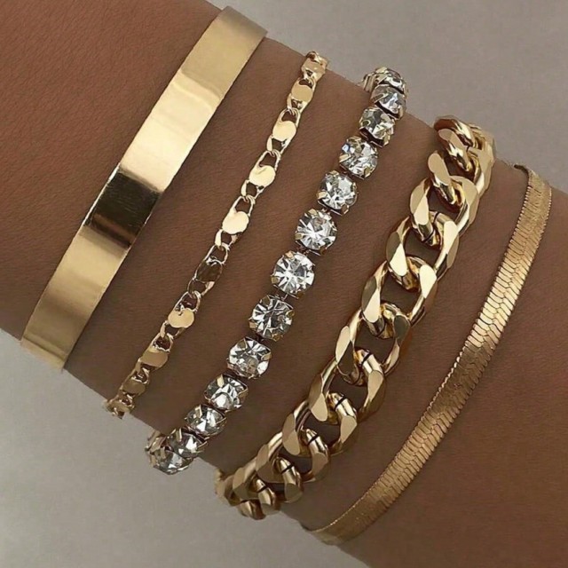 Eleganten set 5 zlatih zapestnic 