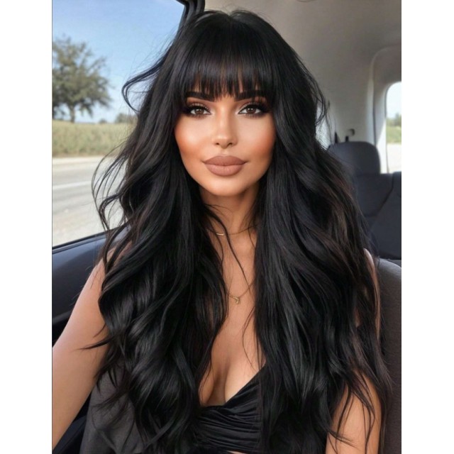 Dolga črna valovita lasulja