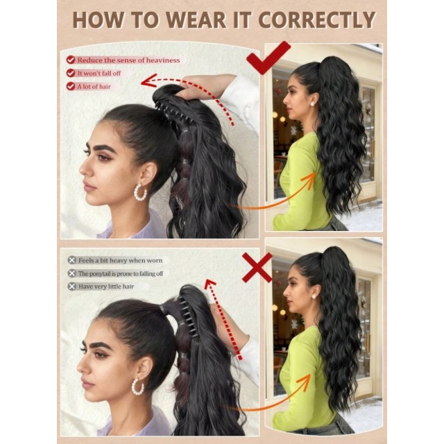 Čop na klipsno – dolg valovit črn 