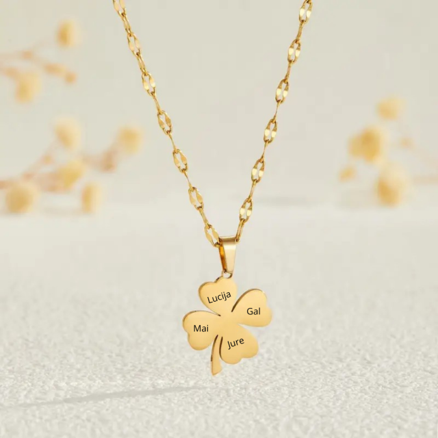 Personalizirana ogrlica s štiriperesno deteljico in gravuro po želji