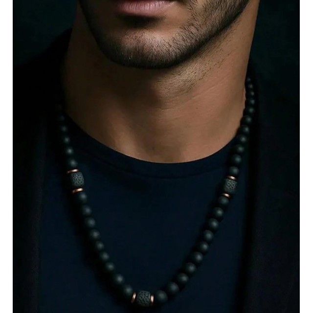 Moška verižica iz mat črnega kamna