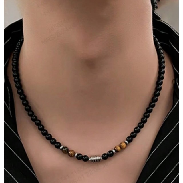 Moška verižica iz naravnega kamna – tigrovo oko & črni oniks