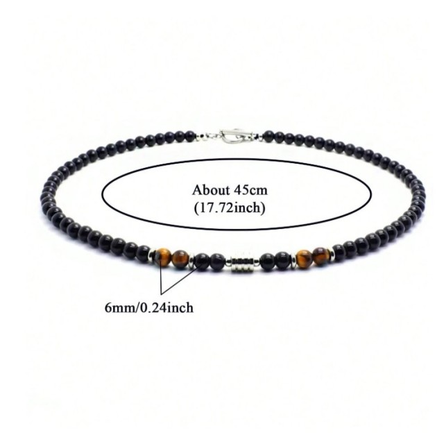 Moška verižica iz naravnega kamna – tigrovo oko & črni oniks