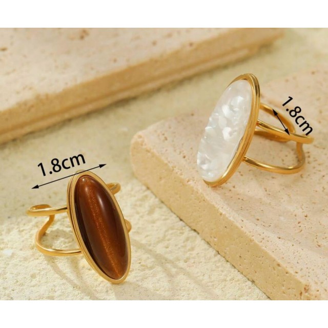 Nastavljiv odprt zlat prstan s kamnom 2 barvi