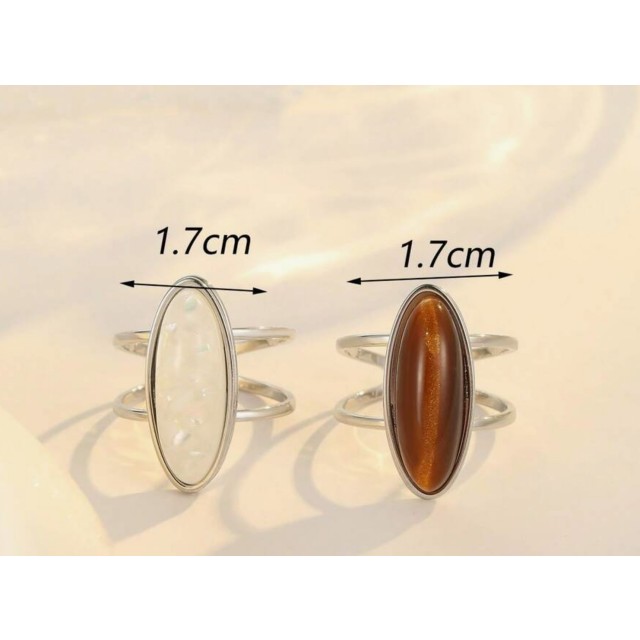 Nastavljiv odprt srebrn prstan s kamnom 2 barvi