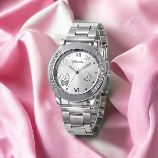 Modna kovinska ura srebrne barve + GRATIS orodje za krajšanje paščka