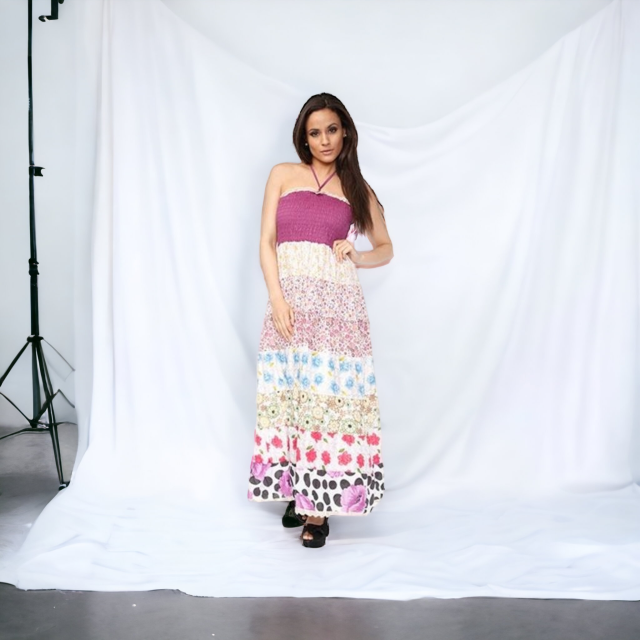 Daljša poletna obleka cvetlična vijolična OB9