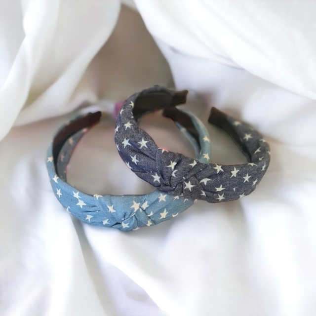 Komplet 2 jeans obročkov za lase z zvezdicami
