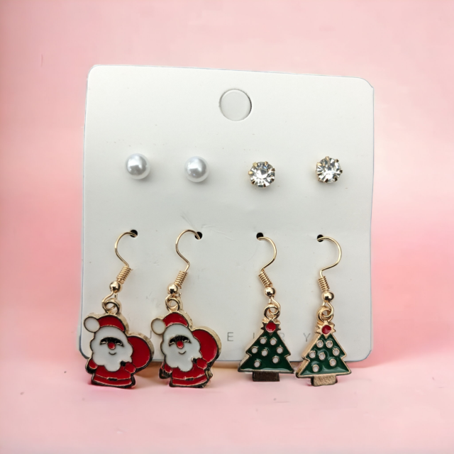 Komplet 4 parov božičnih uhančkov 