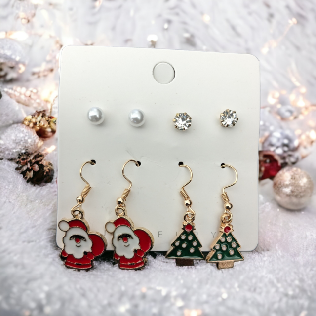 Komplet 4 parov božičnih uhančkov 