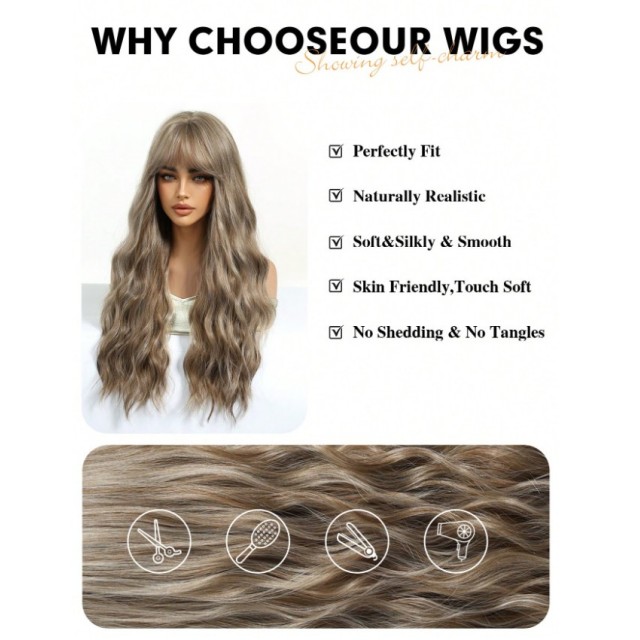 Dolga valovita lasulja rjava blont prameni