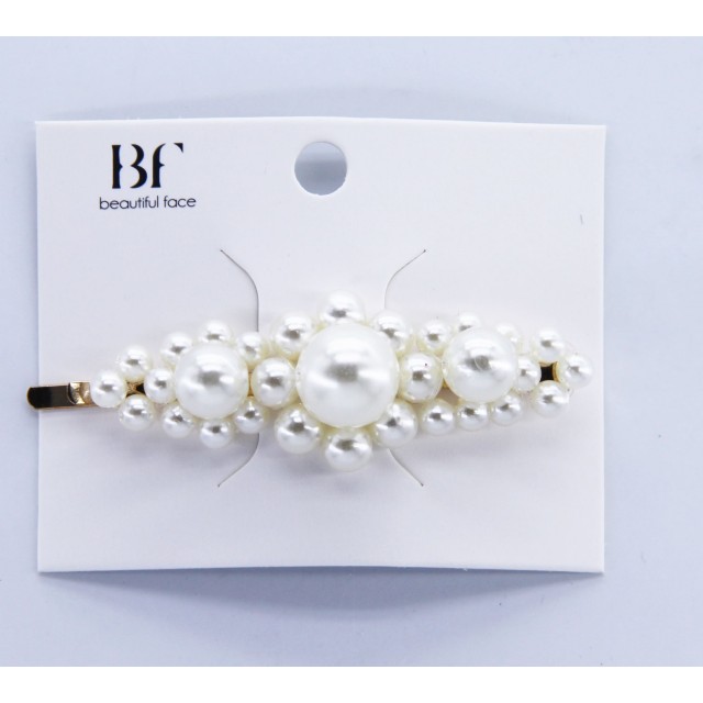 Sponka v beli barvi, s perlicami