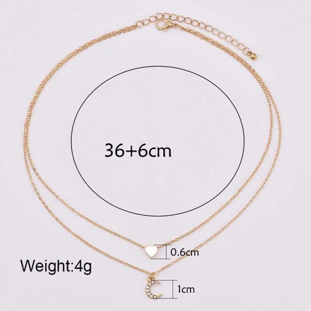 Dvojna verižica srček z luno, zlate barve