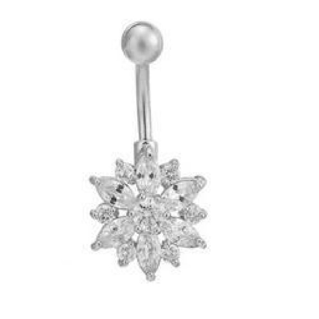 Uhan za popek v srebrni barvi rožica