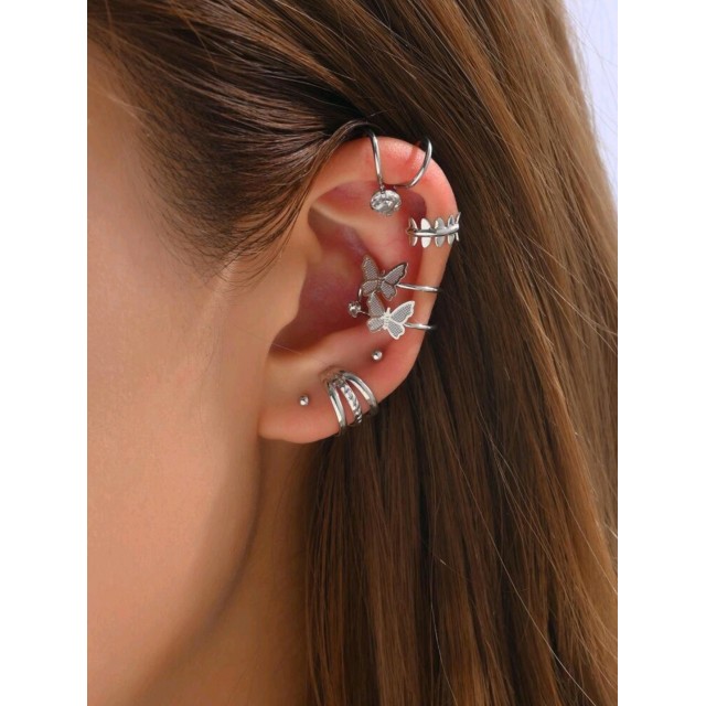 6 delni komplet uhanov v srebrni barvi 