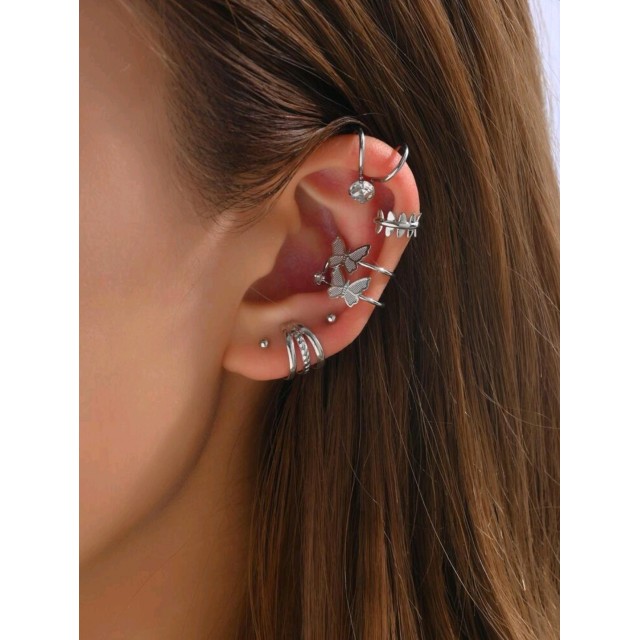 6 delni komplet uhanov v srebrni barvi 