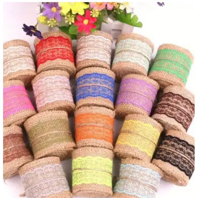 5m trak iz naravne jute z barvno čipko