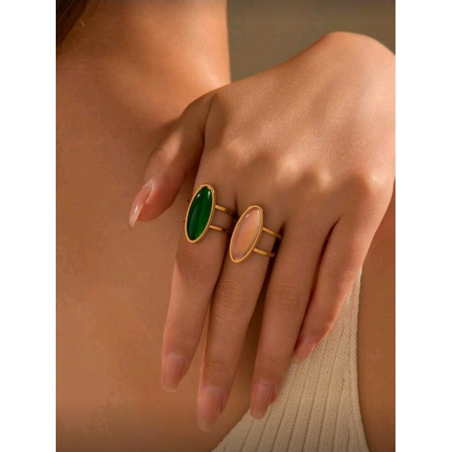 Nastavljiv zlat prstan s kamenčkom 2 barvi