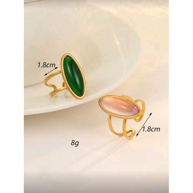 Nastavljiv zlat prstan s kamenčkom 2 barvi