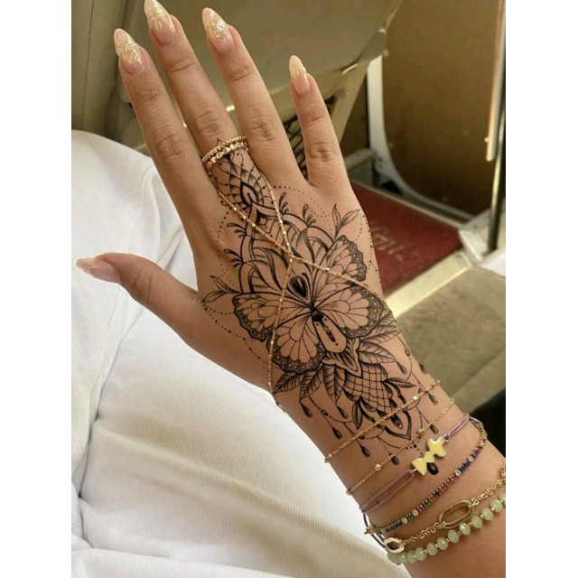 Tattoo nalepka večja z motivom rož in metulja 