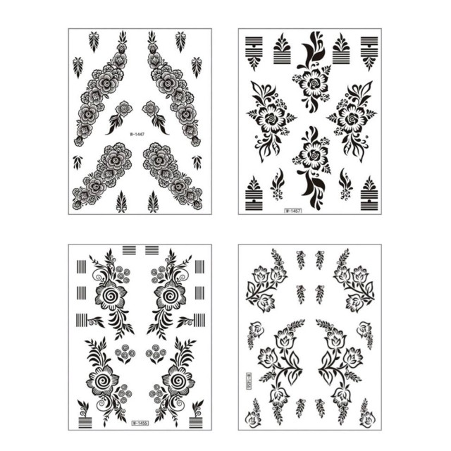 Set 4 začasnih tatu nalepk s cvetličnim motivom 